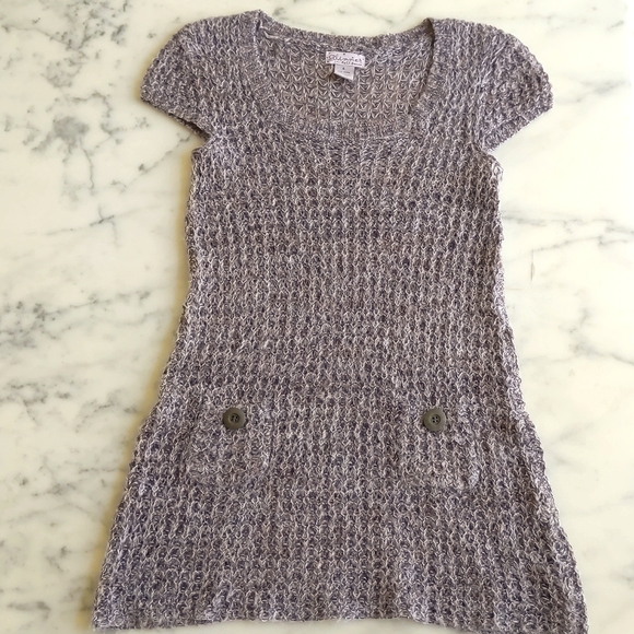 Mohair Blended Multicolor Short Sleeve Long Crochet Sweater w/buttonable pockets - Picture 3 of 5
